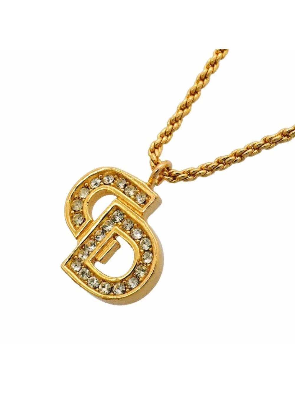 Dior Necklace CD Logo Gold Plated Rhinestone